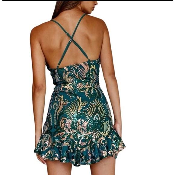 Selfie Leslie Marbella Sequined Mini in Forest Green Size XL - Picture 3 of 11